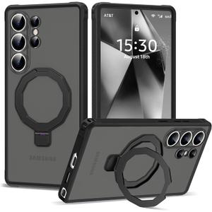 XIQI Designed for Samsung Galaxy S25 Ultra 6.9'' with Camera Lens Protector & Magnetic Ring Stand [Military-Grade Protection] Translucent Shockproof Phone Case for Men Wowen,Black