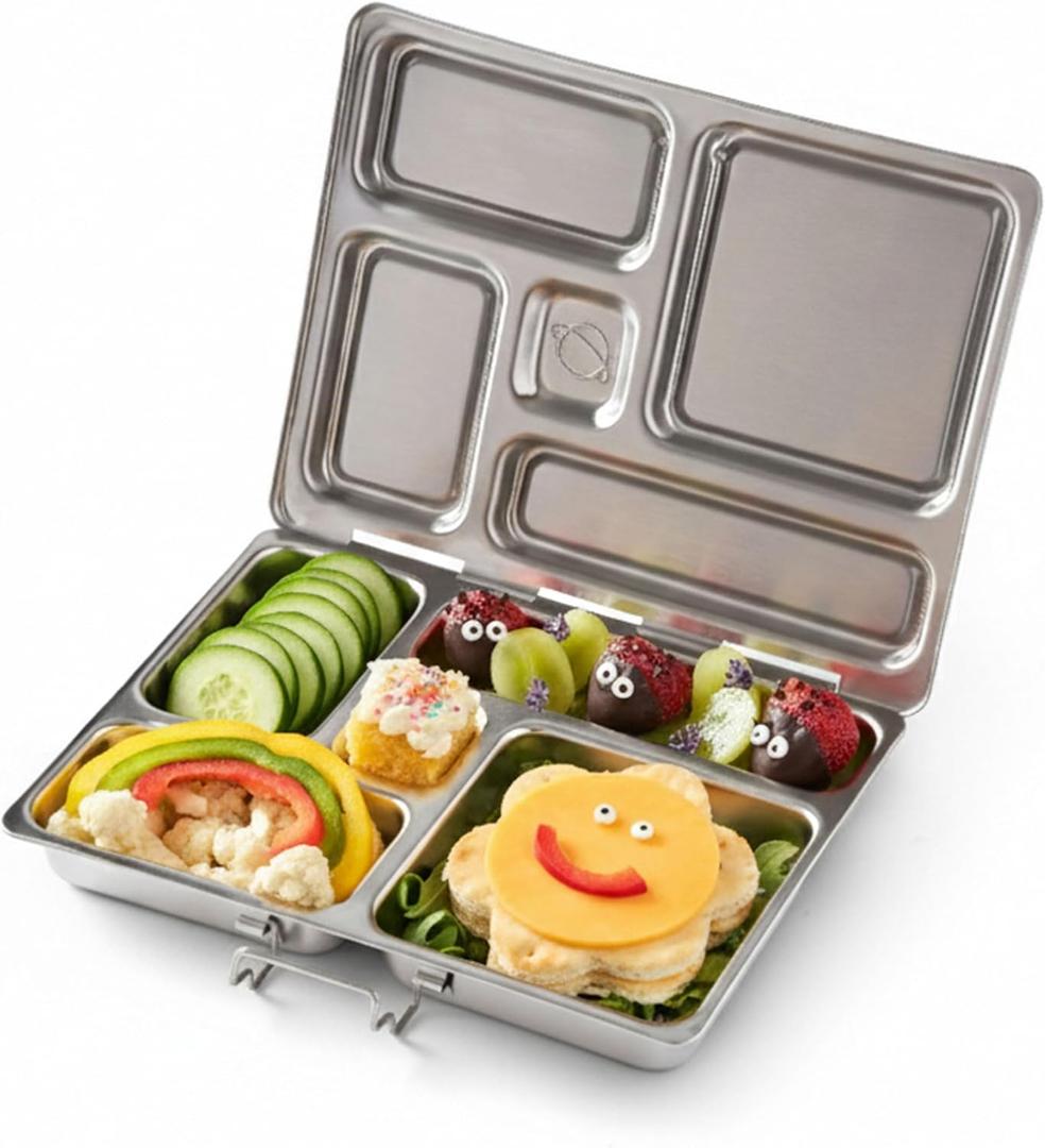 PlanetBox Rover Stainless Steel Bento Box Style Lunch Box for Kids with 5 Compartments  Durable, Dishwasher Safe and BPA-Free Food Container