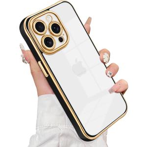 Compatible with iPhone 14 Pro Case, Works with Magnetic Wireless, Upgraded Full Camera Protection, Clear Back with Electroplated Edge, Slim Phone Case for iPhone 14 Pro Black