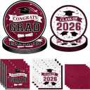 Maroon Graduation Plates and Napkins Class of 2026 Grad Congrats Party Supplies Disposable Paper Plates Napkins for 2026 Graduation Party Decorations, Serve 50