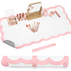 Teenyyou Makeup Mat for Vanity Protect Scalloped Makeup Mat Vanity Cover Top 2026 Graduation Gifts Dual-sided Dressing Table Pad Waterproof Mouse Pads for Dormitory Desk Desktop Table(Pink Edge)