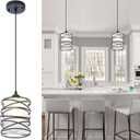 Modern Mini Pendant Light Fixture Kitchen Island Pendant Lighting 6.30''Matte Black Spiral Cage and Handblown Frosted Haze Glass Shade Hanging Lamp Adjustable Cord for Dining Room 1 Pack
