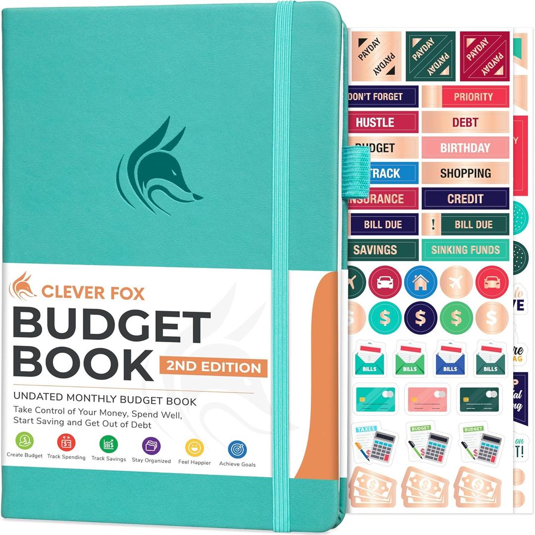 Clever Fox Budget Book 2.0  Simple Budgeting Planner for Beginners  Financial Notebook with Money Spending, Debt & Bill Tracker (Turquoise) (Compact (5.3" x 7.7") - Smaller than A5)