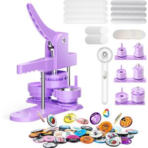 300pcs Button Pin Maker Machine Multiple Sizes 1''+1.25''+2.25'' Badge Button Press Machine W/Metal Pinback Button Refills & 3 Button Making Dies & 3pcs Circle Cutter - Pin Press Kit for DIY Button