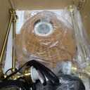 WINGBO Wall Sconce Rattan Wrapped Wall Lamp, Adjustable Swing Arm Wall Light Foldable Gold Light Fixture Vintage Bedside Light Wicker Handmade Shade Reading Light Plug in or Hardwire Gold/Black