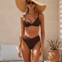SUUKSESS Women Triangle High Cut Bikini Sets Sexy High Waisted 2 Piece Swimsuit (Brown, M)