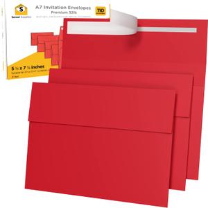110 5x7 Red Invitation Envelopes - for 5x7 Cards - A7 - (5  x 7  inches) - Perfect for Weddings, Graduations, Baby Showers - 120 GSM - 32lb/80lb Text - Peel, Press & Self Seal - Square Flap (110 - Single Pack)
