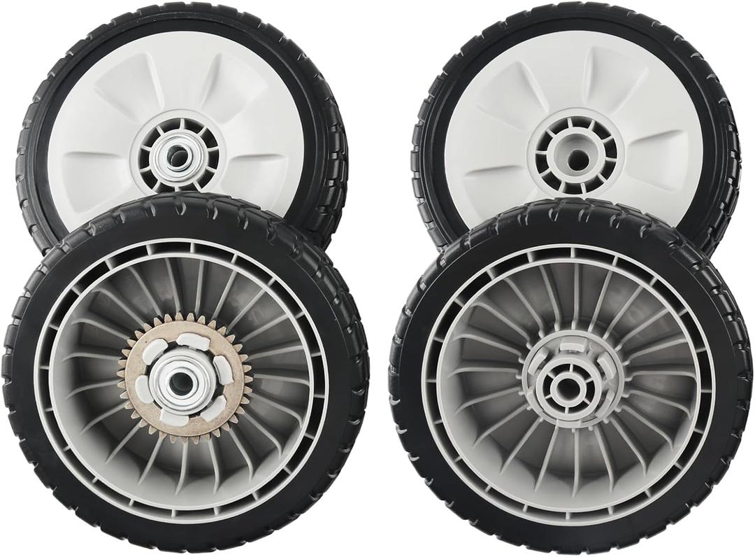 CheeMuii 4 Pack Lawn Mower Wheels Kit 2 Rear Wheels Replace for 42710-VE2-M02ZE and 2 Front Wheels Replace for 44710-VL0-L02ZB Compatible with Honda Lawn Mower HRR216 HRS216 HRT216 etc, 8 inch-Rear & Front-4PCS
