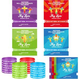 Lunmon 24 Sets He Is Risen Bracelets with Bible Verse Cards, Easter Silicone Wristbands Christian Cross Cards Religious Rubber Bracelets for Easter Party Favors Sunday School Gifts Bulk