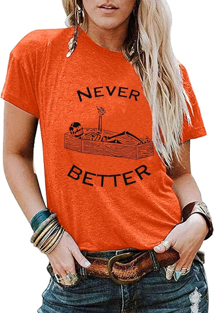 Halloween Shirt for Women Funny Ghost Graphic Tshirt Spooky Season Tee Shirt Casual Fall Short Sleeve Tops (Orange, XXL)