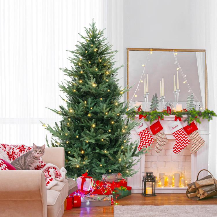 6/7/8 Feet Pre-Lit Artificial Christmas Tree with Warm White LED Lights and Branch Tips