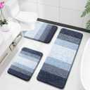 OLANLY Bathroom Rugs Sets 3 Piece, Soft Absorbent Microfiber Bath Mats and U-Shaped Contour Toilet Rug, Plush Shaggy Bath Mat Set for Bathroom (47"x20"+24"x16"+24"x20", Dark Blue)