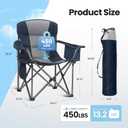 HIGH POINT SPORTS Oversized Portable Camping Folding Chair, Heavy Duty Portable Lawn Chairs, Folding Chairs for Outside with Cup Holder and Cooler Bag for Camp, Travel, Support 450 LBS, 2 Pack,Blue, Twin Pack