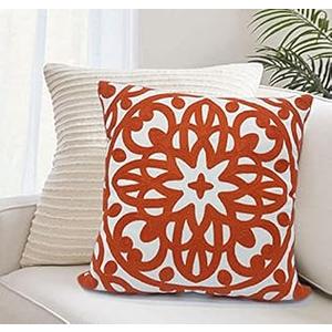 Alysheer Embroidered Decorative Throw Pillow Cover 18x18 inch, Boho Mandala Modern Chic Knit Pattern Cotton Cushion Covers for Sofa Couch Car Living Room Bedroom Office Gifts (Solid Orange Red)  