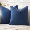 MIULEE Navy Blue Couch Pillow Covers 18x18 Inch, Set of 2 Soft Chenille Decorative Square Summer Throw Pillow Covers Farmhouse for Sofa Living Room Bed