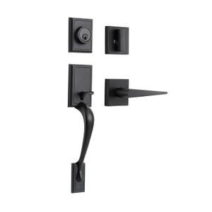 NeuType Front Door Handle Set Entrance Door Lock Set Heavy Duty Entry Handle Set with Lock, with Single Cylinder Deadbolt and Lever Handle, Compatible with Right & Left Handed Doors, Matte Black