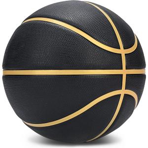 Dakapal Rubber Basketball Size 5 for Teens Adults Indoor Outdoor Basketballs for Game Gym Training Competition Sports Streetball Gift for Boys Girls Youth (Black&Gold/Deflated)