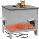 Rockever Heated Cat House for Outside in Winter, 100% Waterproof & Insulated Heated Cat House for Outdoor Cats with Heating Pad, Elevated Outdoor Cat House Safe Escape Door(L,Grey&Heating Pad)