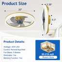 DLLT LED Ceiling Fan with Light: 20" Modern Low Profile Flush Mount Fandelier with App & Remote Control - Dimmable Gold Bladeless Fan Light Fixture for Bedroom Kids Room Living Room