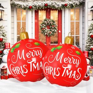 2 Pcs 24 Inches PVC Inflatable Christmas Ball Decorations, Giant Xmas Standing Christmas Ball for Holiday Indoor Outdoor Yard Garden Lawn Photo Props