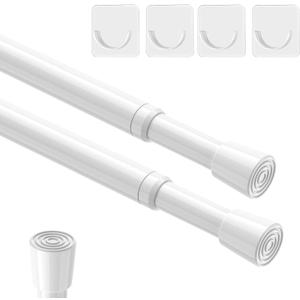 AIZESI 2pcs Spring Tension Rods Adjustable 26 to 39 inch Small Tension Curtain Rod No Drilling Expandable Spring Loaded Curtain Rod,Suitable for Doors and Windows 28 to 36 inch, White