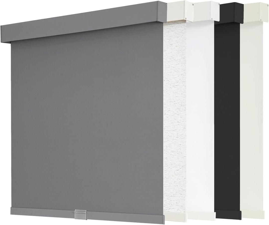 AOSKY Blackout Roller Shades Cordless Blinds for Windows, Free-Stop Shades with Valance, Thermal Insulated Fabric, UV Protection, Natural Woven Blinds for Home and Office (30" W x 72" H, Grey)