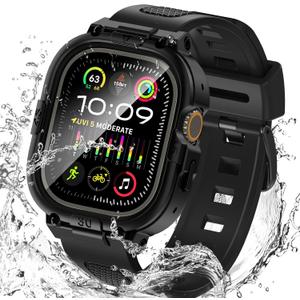 Goton 3 in 1 Waterproof Case with Band for Apple Watch with Built-in Tempered Glass Screen Protector 49mm, 360 Shockproof Bumper Face Cover with Band for Apple Watch Ultra 3/Ultra 2/Ultra, 49mm (Black)