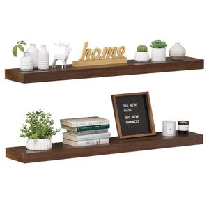 Colima Bathroom Floating Shelves for Wall, 36" Floating Wall Mounted Shelf, Rustic Wood Storage Hanging Shelf for Home Organization, Bathroom, Kitchen, Living Room (Set of 2, Brown)