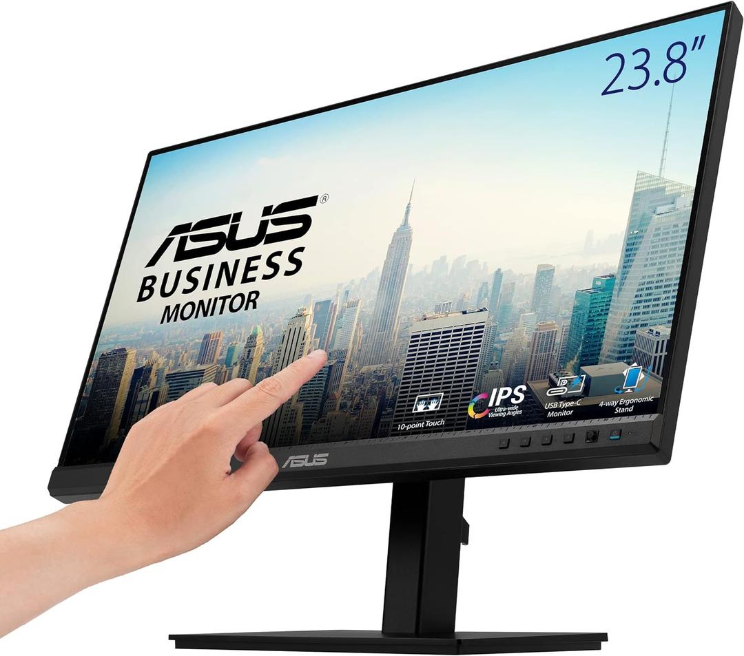 ASUS 24" 1080P Multi-Touch Monitor (BE24ECSBT) - Full HD, IPS, 10-Point Touch, IPS, Eye Care, USB-C with Power Delivery, HDMI, DisplayPort Daisy Chain, Height Adjustable, VESA Wall Mountable, Black