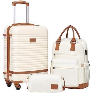 Coolife Suitcase Set 3 Piece Luggage Set Carry On Travel Luggage TSA Lock Spinner Wheels Hardshell Lightweight Luggage Set(White, 3 piece set (BP/TB/20))