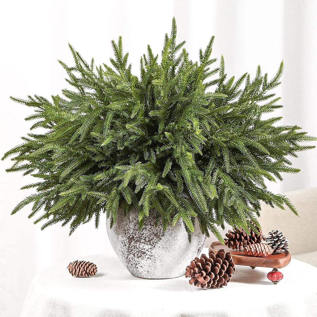 Alupssuc 18 Inch Norfolk Pine Stems, 12 Pcs Real Touch Norfolk Pine Branch, Christmas Greenery Stems for Vase DIY/Garland Making/Table Decoration, Christmas Decoration for Indoor, Outdoor & Home
