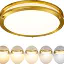 Gold Ceiling Light Fixture Flush Mount LED,16 inch Kitchen Lighting Fixtures Ceiling Mount 36W, Dimmable Close to Ceiling Light Fixture 5CCT for Bedroom,Bathroom,Living Room