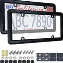 License Plate Covers Frames- 2 Sets Car Plate Protectors, Clear Flat Tag Plate Cover & Black Plastic Holder for Front Rear, with Screws Caps