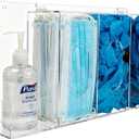 SEANADO Hand Sanitizer and Glove Holder Dispenser with Lid, Clear Acrylic 4 Compartments Hygiene Station for Disposable Face Mask, Shoe Cover, Hairnets - Wall Mount or Tabletop