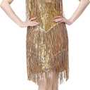 Sparkly Sequin Latin Dance Dress for Women Tassel Fringe Ballroom Dress Flapper 1920s Salsa Tango Jazz Halloween Rave Outfits (Gold, XXXL)