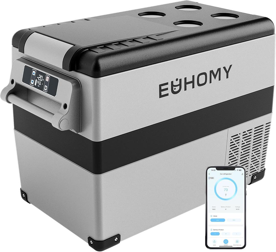 EUHOMY 12 Volt Refrigerator, 48QT(45L) Electric Cooler, 12V Fridge APP Control, 12V Cooler -4~68, Portable Freezer 12/24V DC 110-240V AC for Camping, Travel, Truck, Home
