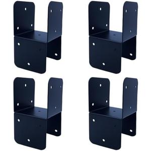Jouray 4 Pcs Black 4x4 Deck Post Caps & Tie Brackets, 14 Gauge Steel Post Anchor Connectors for Metal to Wood Posts