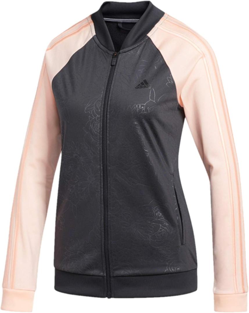 adidas Womens Embossed Print Track Jackets Full-Zip Climalite Jacket (X-Large, Carbon/Cleora)