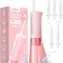 Water Dental Flosser Teeth Pick: Portable Cordless 4 Modes Flossers Pic 300ML Rechargeable Floss Pik Powerful IPX7 Waterproof Oral Irrigator for Cleaning Gum Care Braces for Home Travel (02_Pink)