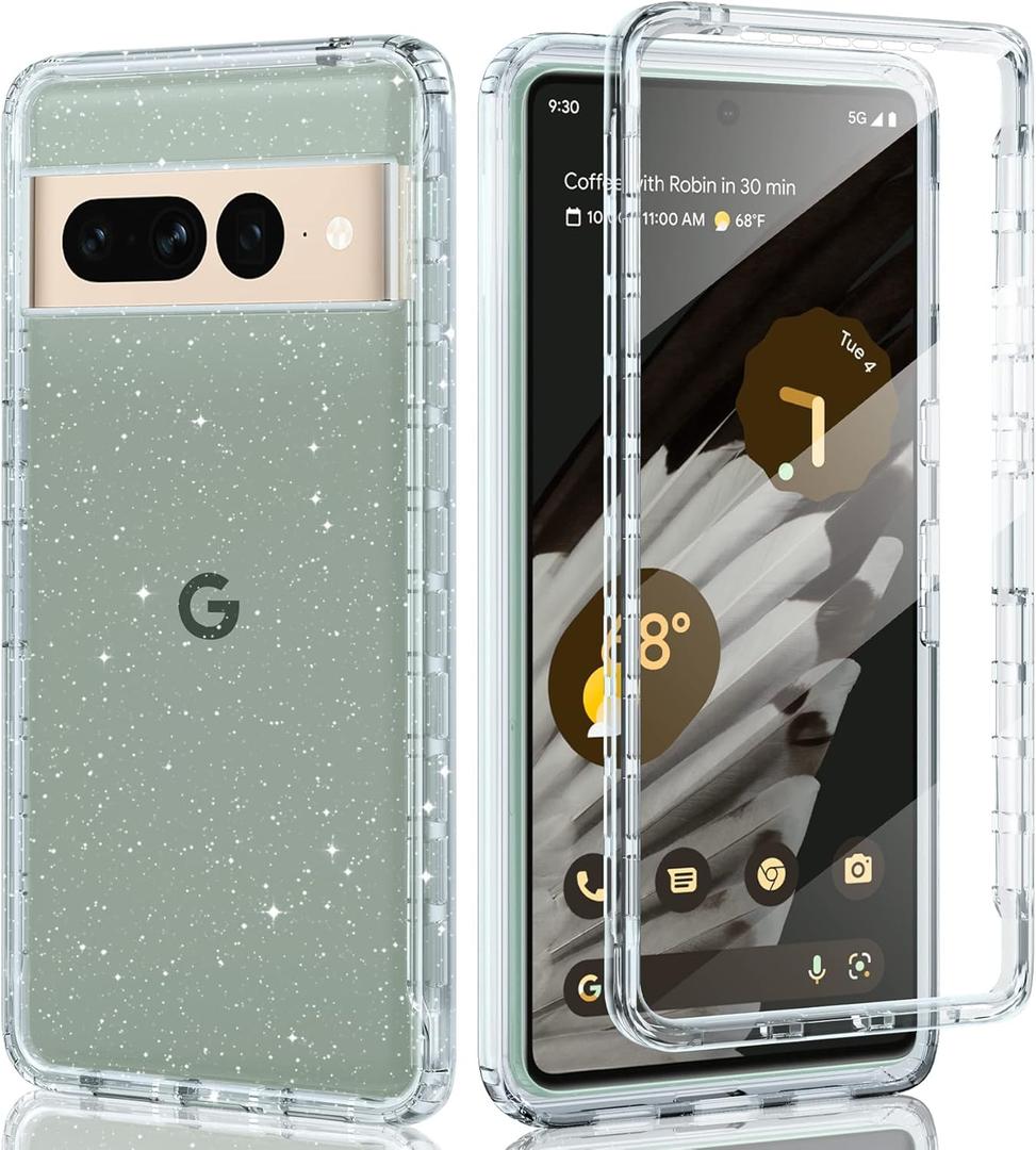 PUJUE for Google Pixel 7-Pro Clear Case: Dual Shockproof Protective Cell Phone Cover | Anti-Yellowing Silicone TPU | Full Protection Slim Bling Bumper Rubber