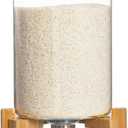 Rice Dispenser, Rice Storage Container, Flour and Cereal Container for Kitchen Organization and Pantry Store, Glass Cereal dispenser with Airtight Lid and Wooden Stand 8L