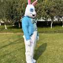 To.beone Easter Bunny Mascot Costume with Blue Jacket, Striped Bow Tie, Adult Size Full Body Rabbit Character Suit for Holiday Events and Parties (White, M)