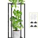 iDavosic.ly 2 Tier Plant Stand Indoor with Wheels, Metal Flower Holder Shelf Outdoor for Large Pots, Tall Corner Vertical Rolling Rack for Patio Porch Garden Balcony Living Room, Modern Black