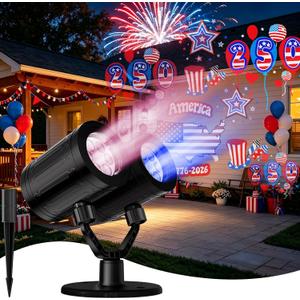 Independence Day Projector Lights Outdoor 4th of July Decorations Lights Projector with American Flag Patterns Waterproof Patriotic Projection Light for 250th Anniversary for Garden Party Decor