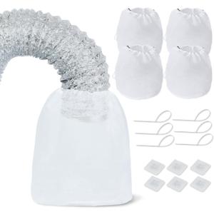 Dryer Vent Lint Catcher Bags 4 Set, Lint Trap Catcher and Filter Bag for Lint and Dust Catching, Indoor Outdoor Ventless Dryer Vent Cleaning Kit