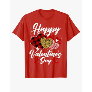 Happy Valentine's Day Hearts with Leopard Plaid Valentine T-Shirt XL