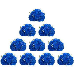 BLOSMON Artificial Flower Balls Wedding Centerpieces 10pcs 11.8" Royal Blue Fake Flowers Rose Hydrangea Ball Arrangement Center Pieces for Table Silk Floral Bouquet for Wedding Party Home Decor