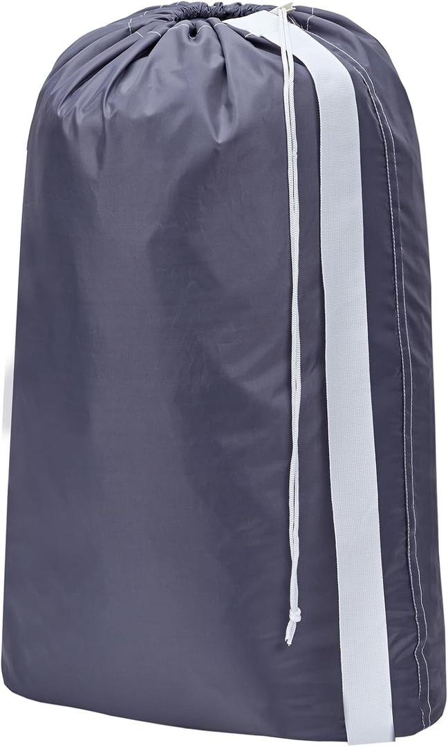 HOMEST XL Nylon Laundry Bag with Strap, Large Dirty Garments Organizer, Easy Fit a Hamper or Clothing Basket, Can Carry Up to 4 Loads of Clothes, Gray