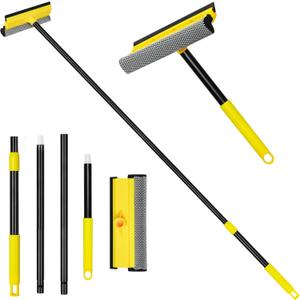 NEWE Window Squeegee with Extension Pole, 54.5 inches Car Windshield Washer Kit with Sponge, Extendable Shower Glass Cleaner Tool for Home Cleaning Mirror Auto Truck (Short Handle Included)