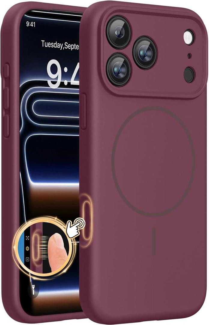 Miracase Magnetic for iPhone 17 Pro Max Case, Compatible with MagSafe, Integrated Silicone Camera Control Cover, 3.0mm Thicken Shockproof Drop Protection Phone Case for 17 ProMax, Wine Red